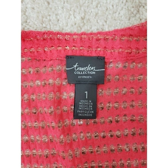 Travelers Collection By Chico's ~Woman Size 1~Orange Lurex Open Cardigan Sweater - Picture 5 of 12